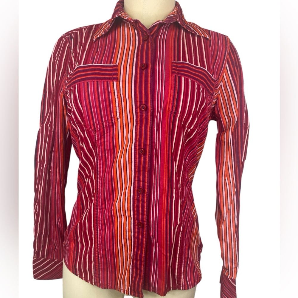 Tommy Hilfiger Striped Red and Orange Women's Top Medium